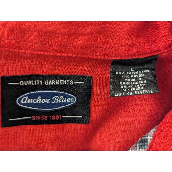 Y2K Anchor Blue Mens Plaid Button-Up Long Sleeve Shirt L Red/Black/Gray - Picture 4 of 6